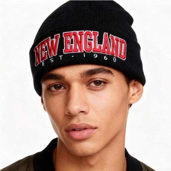 Women's Dark & Red Soft Knit Winter Hat For Cold Weather Beanie Toque Hat - Picture 5 of 6